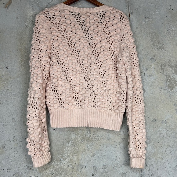 Kinross blush pink cotton bobble knit cropped button up cardigan medium - Picture 4 of 8
